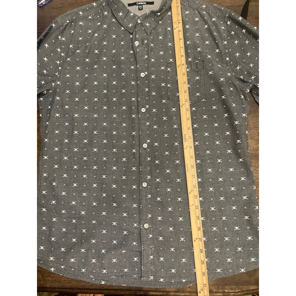 Carbon Mens XXL Slim Fit Button Down Shirt Gray Skull Crossbones Long Sleeve - Picture 5 of 5